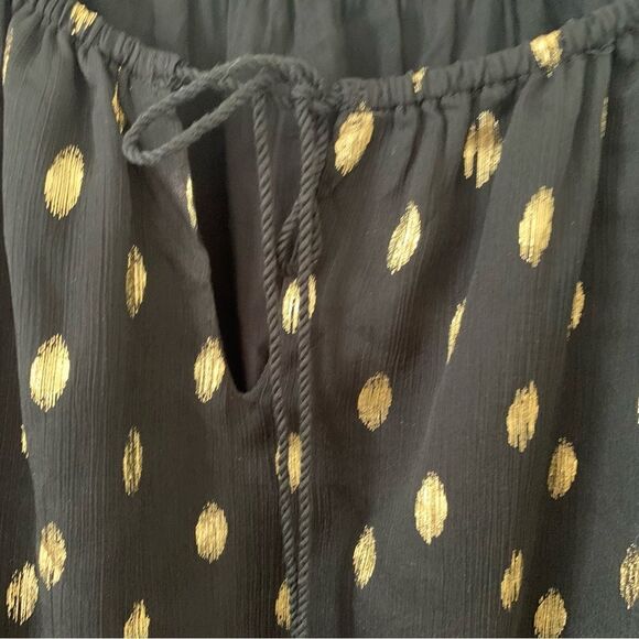 Black Gold Metallic Print Peasent Style Long Sleeve Boho Blouse - Picture 6 of 7